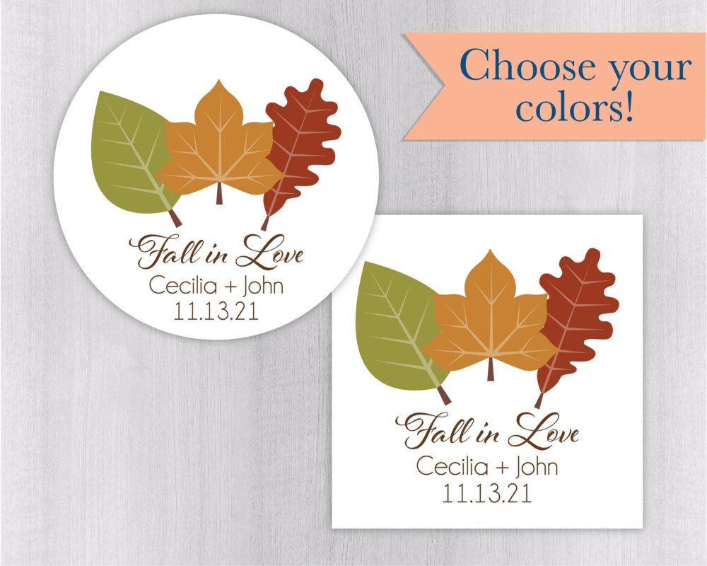 Fall in Love Wedding Sticker, Autumn Themed Favor Stickers | #042-Wh