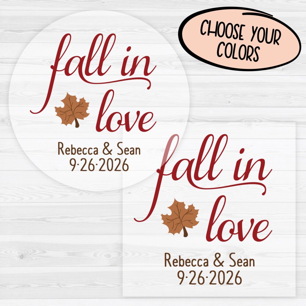Fall in Love Wedding Stickers | Autumn Favor Labels Leaf Leaves Guest 013-C