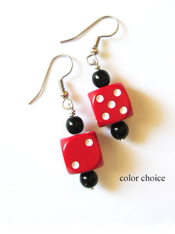 Dice Bunco Earrings Funky Cute D6 Dice Geekery Jewelry Bunko Rockabilly Recycled Casino Gambling Gamer Party Favors Stocking Stuffers Gifts
