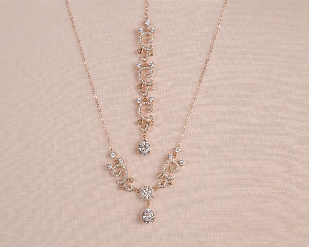 Backdrop Bridal Necklace, Pearl Wedding Back Drop Crystal Jewelry, Swarovski, Taylor Necklace