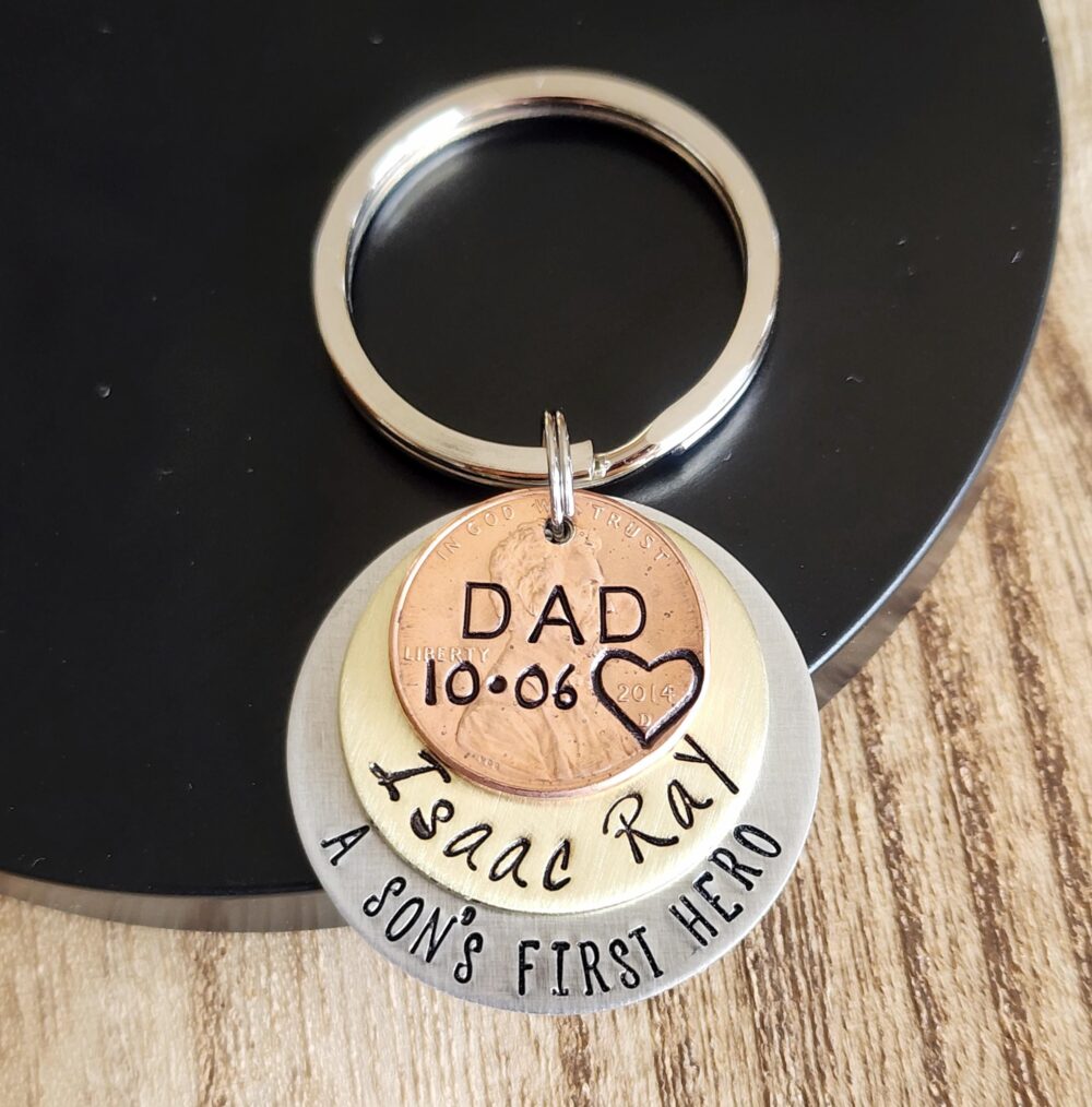 Personalized Dad Key Chain, A Son's First Hero Gift, Gift For Dad, Dad Keychain, Father's Day Gift, Penny Gift Him