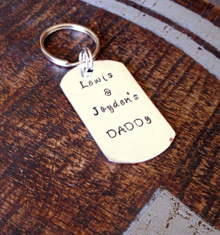 Handstamped Keychain Mens Dad Customized Personalized Father