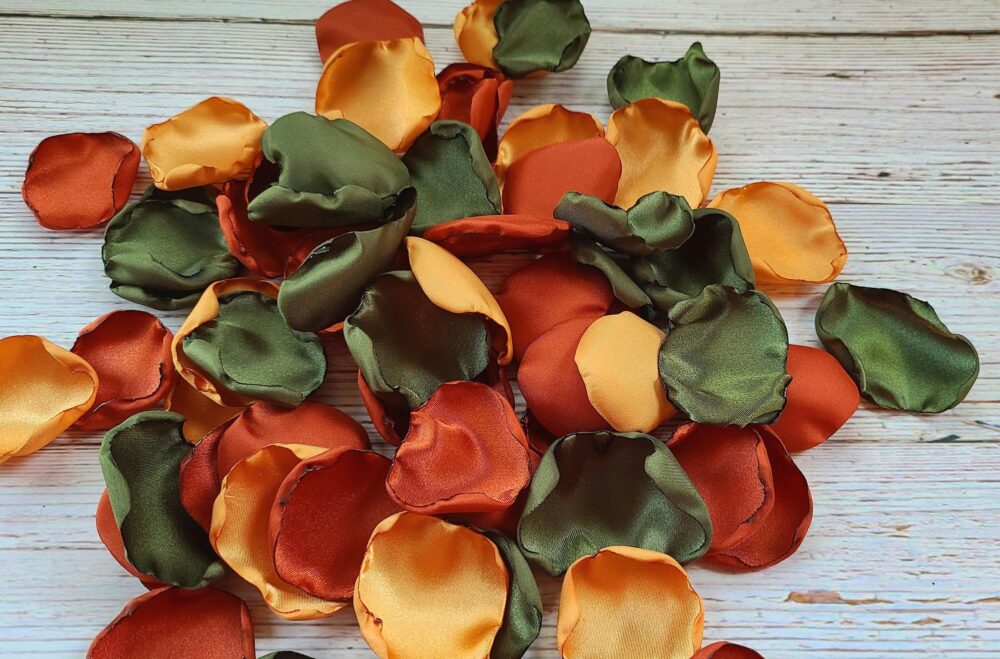 Rust Fall Wedding Decor, Burnt Orange Flower Girpetals, Olive Rose Petals, Marigold, Yellow Western Rustic Aisle