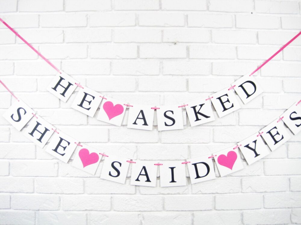He Asked She Said Yes Sign, Engagement Party Decorations, Miss To Mrs Bridal Shower Banner, Future Bunting, Bachelorette Hen Decor