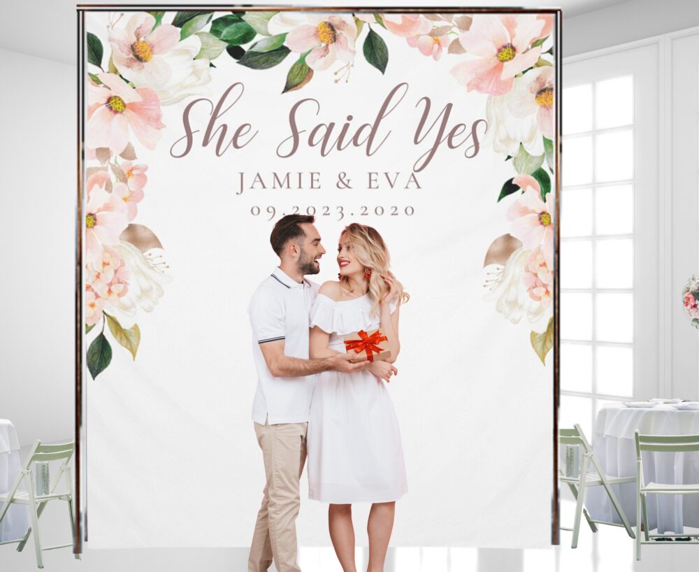 She Said Yes Backdrop, Engagement Party Decor, Banner, Bachelorette Banner, Photo Booth Bridal Shower