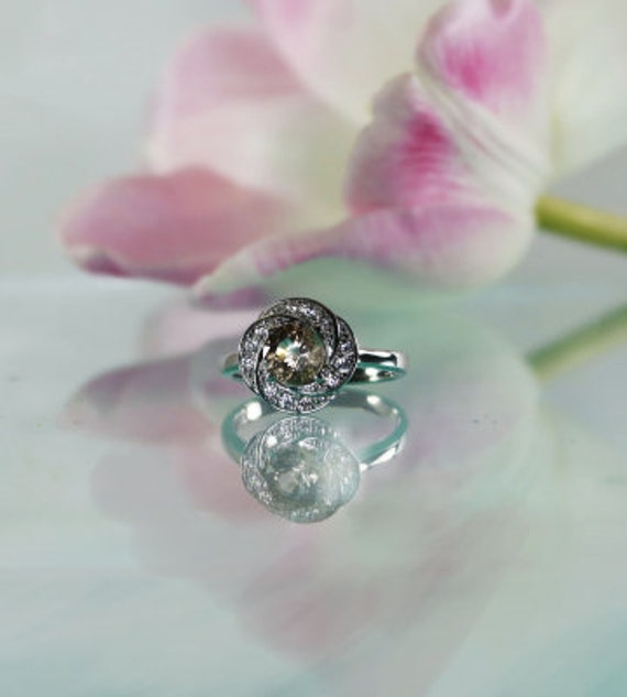 Halo Engagement Ring, Sterling Infinity Herkimer Diamond Ring