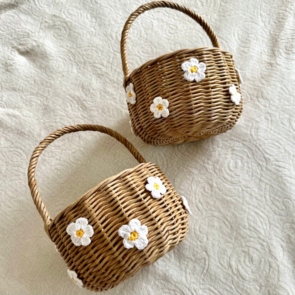 Small Boho Wicker Wedding Flower Girl Basket Rustic Wedding Decor