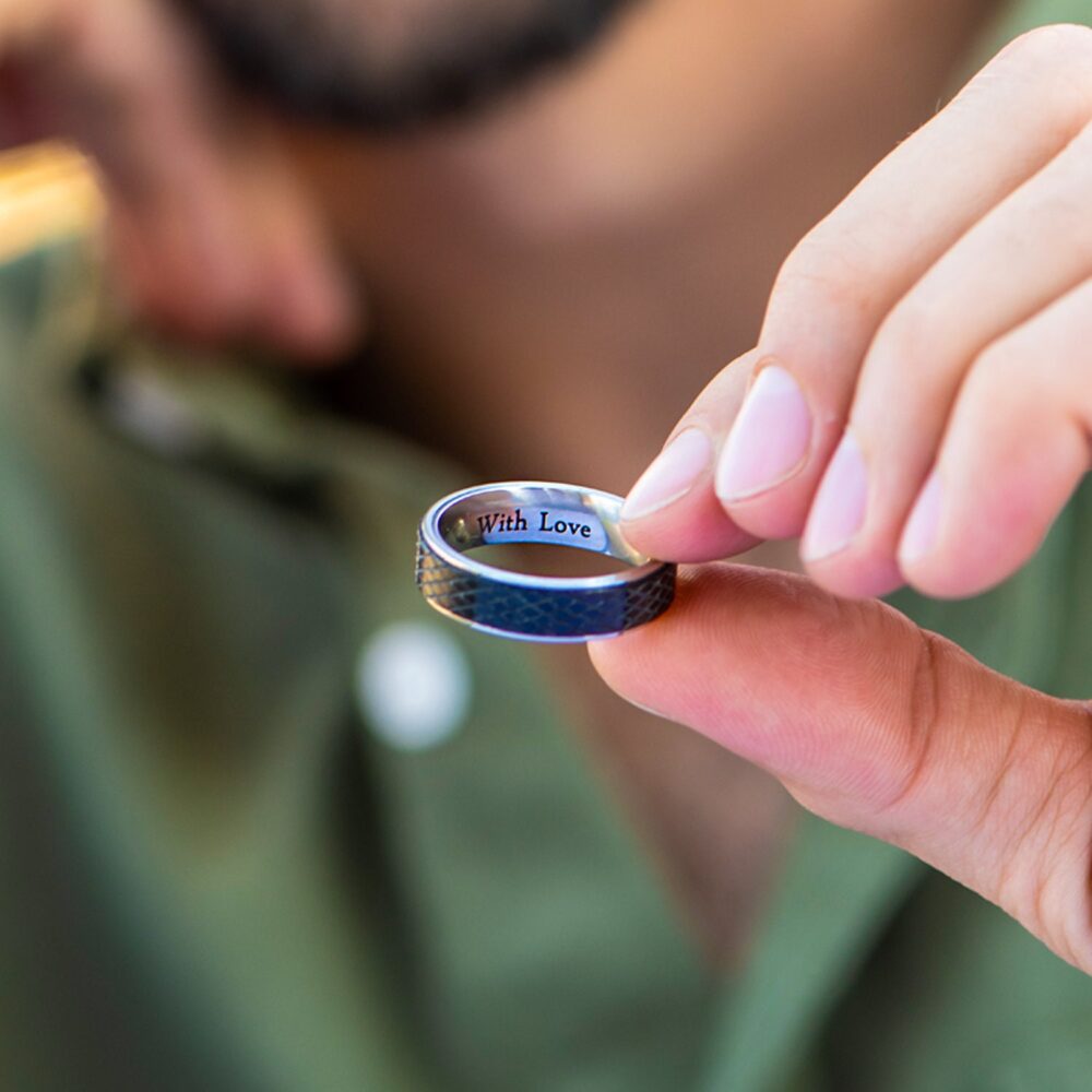 Dad Ring Inner Engraving Silver Black Custom Engraved Personalized Jewelry Gifts For Him Boyfriend Husband Daddy Son