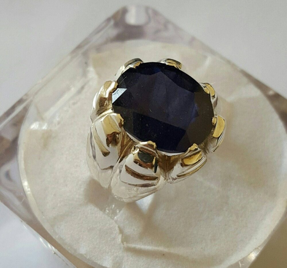 Mens Sapphire Ring Kashmir Colour Sapphire Dark Blue Neelam 10 Ct Dark Rich Color 925 Sterling Silver Ring