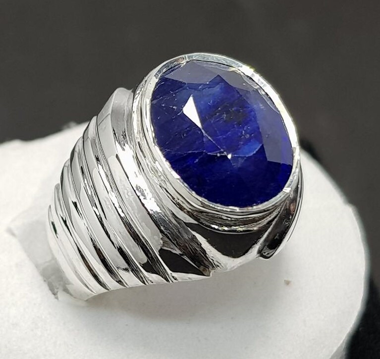Mens Sapphire Ring Kashmir Colour Sapphire Dark Blue Neelam 10 Ct Dark Rich Color 925 Sterling Silver Ring