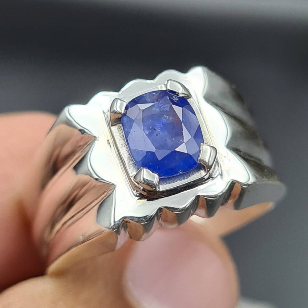 Royal Blue Mens Sapphire Ring - Ceylon Sri Lanka Stone Wedding Band Neelam For Men