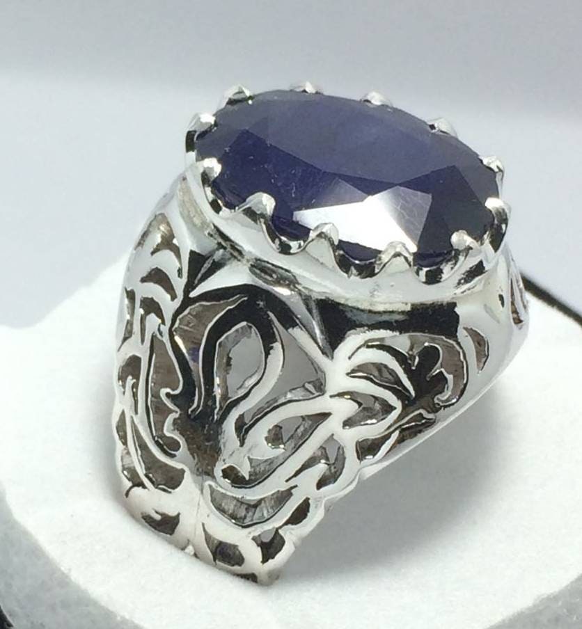 Mens Sapphire Ring Kashmir Colour Sapphire Dark Blue Neelam 10 Ct Dark Rich Color 925 Sterling Silver Ring