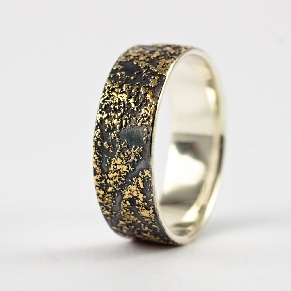 Gold Chaos 8mm Wide - Wedding Band in 18Kt & Sterling Silver For Men