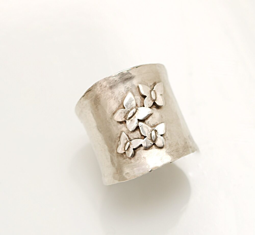 sterling Silver Butterfly Ring, Nature Lover Gift For Women, Thumb Gift, Hammered Handmade Jewelry, Unique Rings