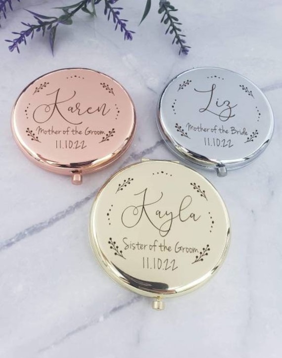 Wedding Party Compact Mirror, Mother Of The Bride, Groom Mother, Wedding Day, in Law, Bridal Party, Groom, Bridesmaid