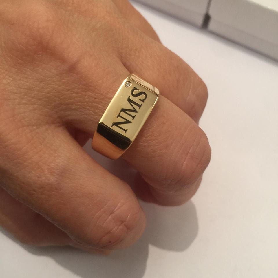 Engraved Initial Signet Ring, Personalized Monogram, Gift For Men/Women