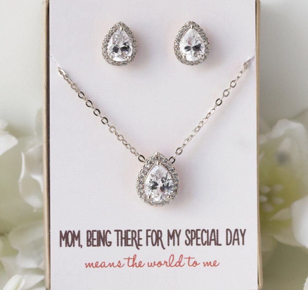 Mother Of The Bride Gift, Wedding Groom Bridal Shower Jewelry, Jewelry Set, Crystal Necklace