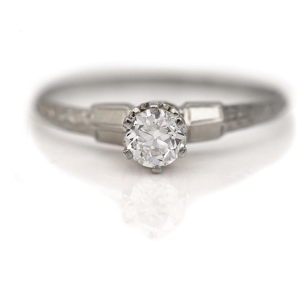 Art Deco .48 Ct Old European Cut Diamond Solitaire Vintage Engagement Ring Gia F/Vs2 Filigree