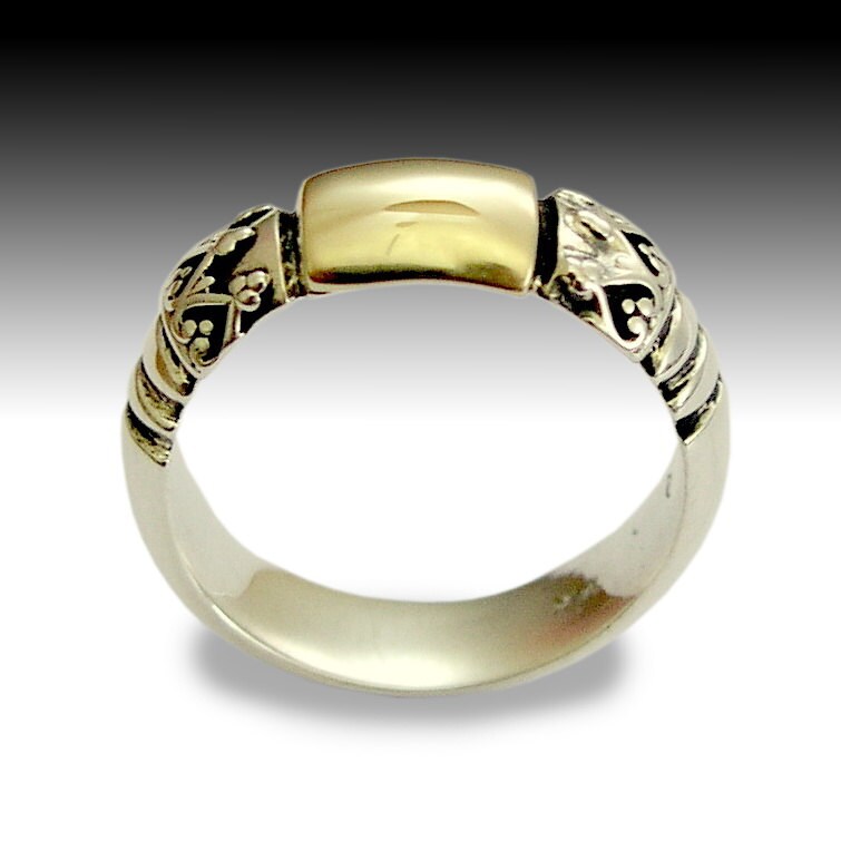 Silver Gold Band, Wedding Sterling Silver Ring, Filigree Mixed Metal Band - Leave The Past Behind R0114
