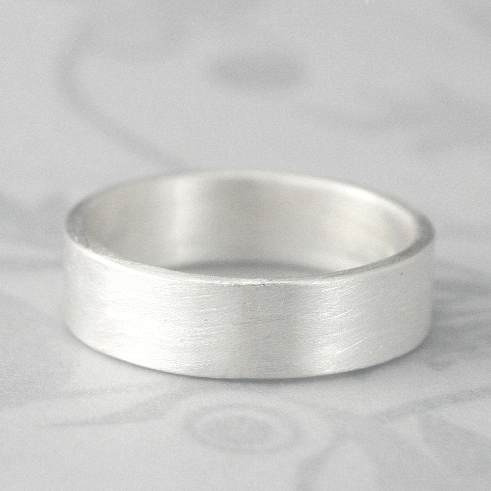 Men's Wedding Band Modern Simple Silver Ring 6mm Wide Straight & Narrow Design Flat Edge