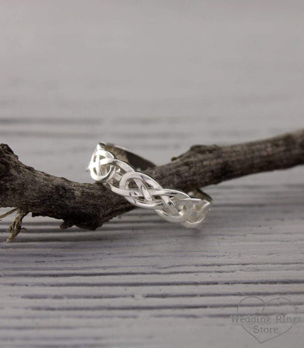 Celtic Wedding Band, Pattern Ring, Silver Engagement Womens Or Mens Celtic Unique Keltic Band