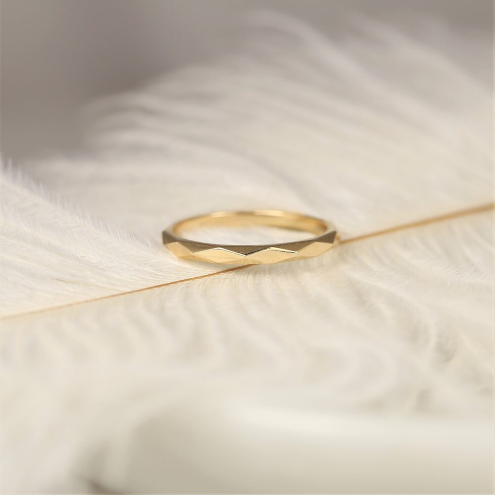 Harley 14Kt Checker Board Gold Ring, Diamond Cut Band, Unique Wedding Band, Anniversary Gift, Gift For Her