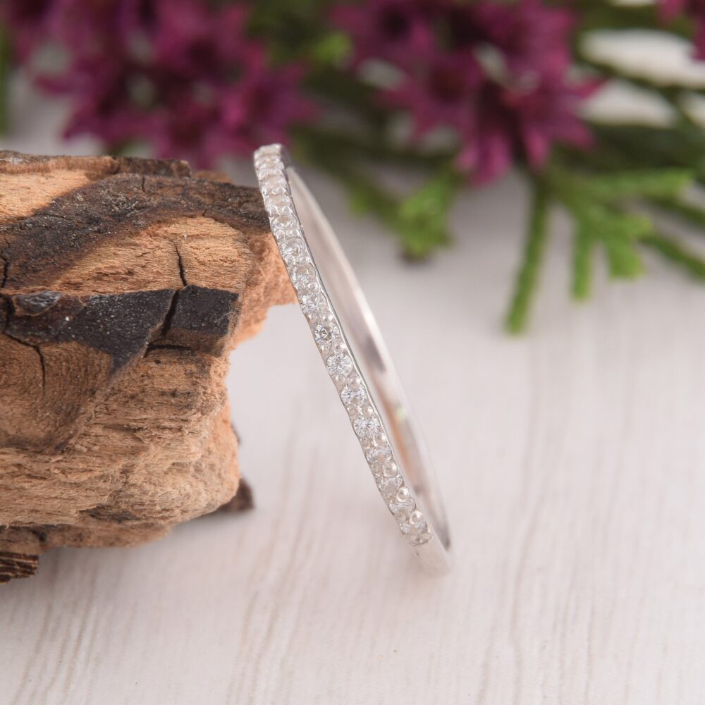 Womens Minimalist Wedding Band, Dainty Eternity Cz Ring, Delicate Thin Ring