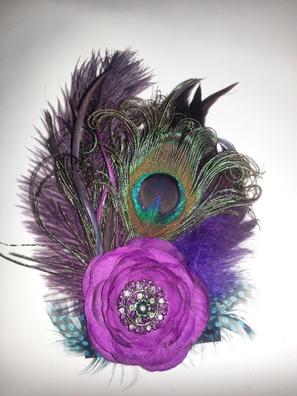 Custom Wedding, Peacock Purple, Purple Flower, Hair Fascinator, 1920S, Feather Bride, Bridal, Flower Girl