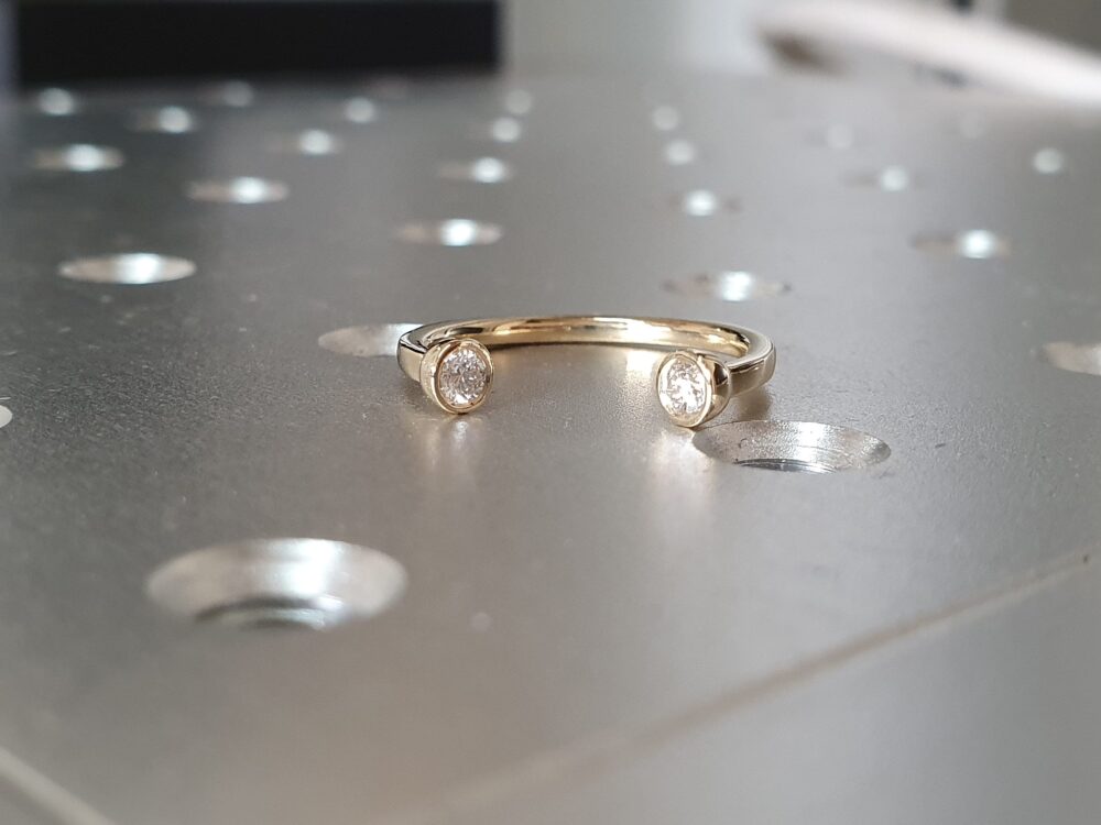 Diamond Horseshoe Ring, Dual Stone Open Wedding Gold Ring