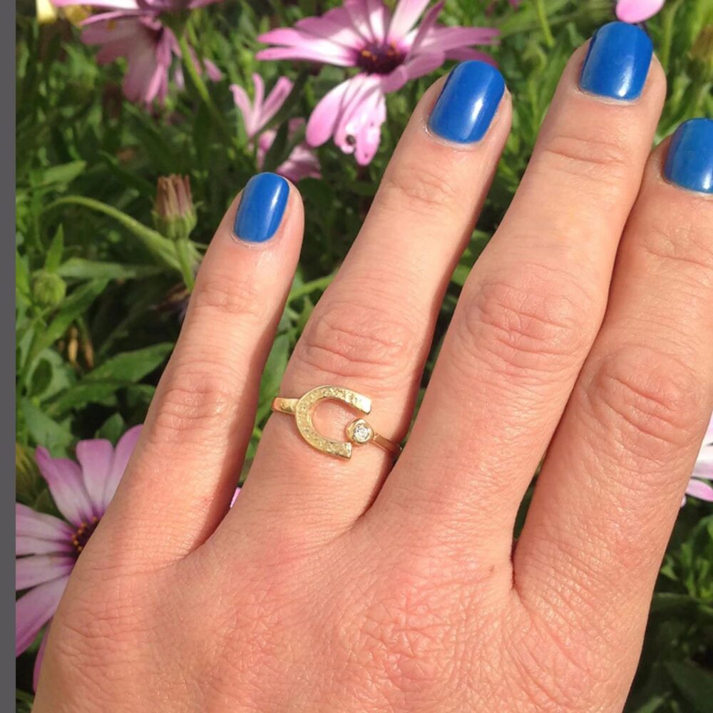 Lucky Horseshoe Ring - Stacking Textured Hammered Good Luck Charm Adjustable Minimalist Jewelry