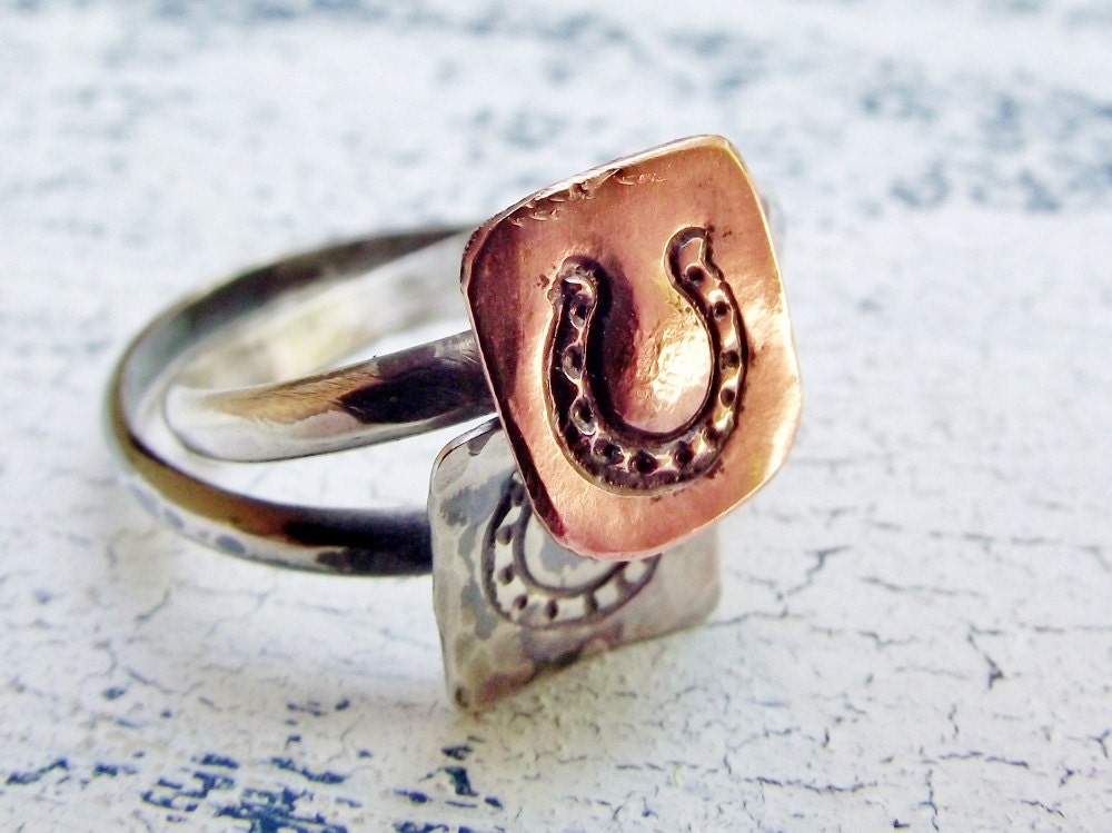 stackable Horseshoe Ring - Copper & Silver Gift For Her