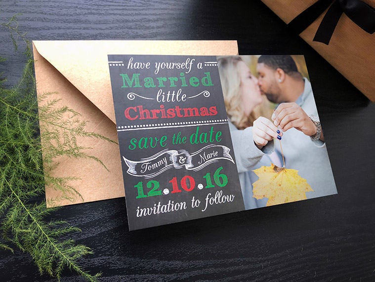Married Little Christmas Photo Save The Dates Card Date Wedding