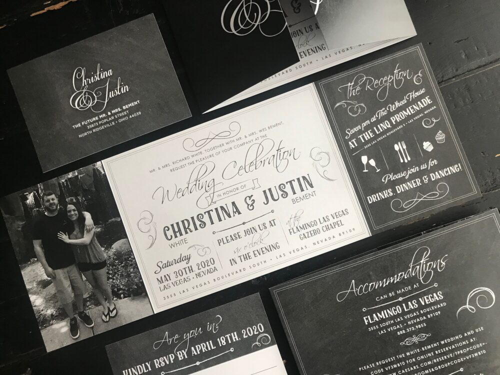 Las Vegas Wedding Invitation Suite Chalkboard Custom Fold Design