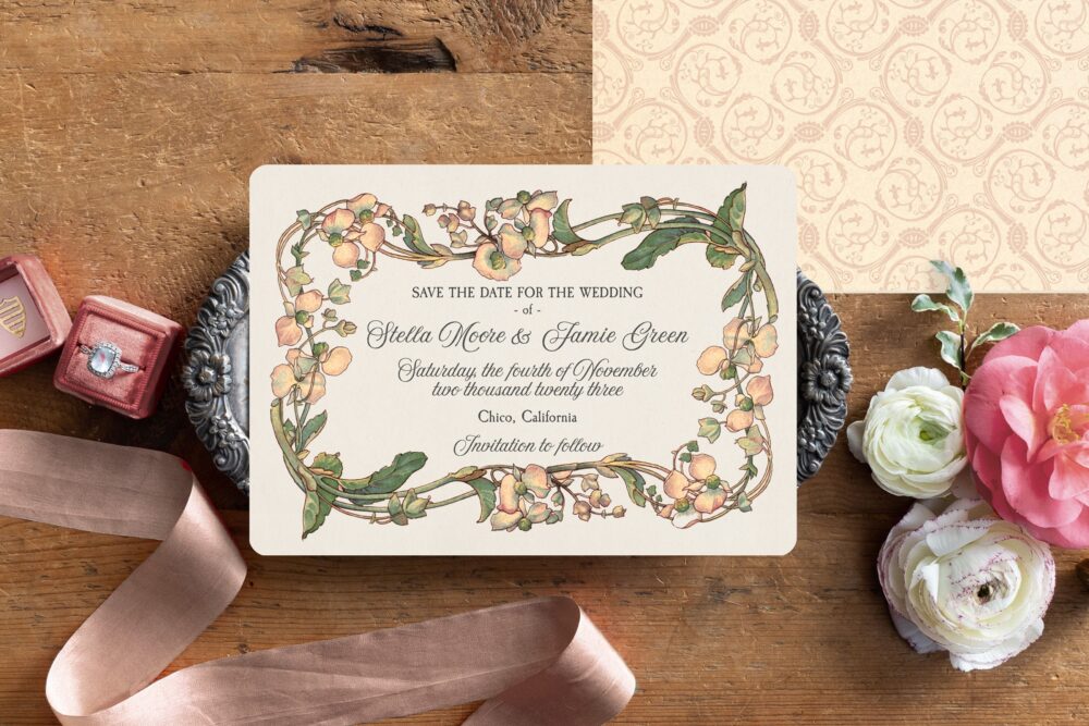 Vintage Botanical Wedding Save The Date Postcards Florodora Design