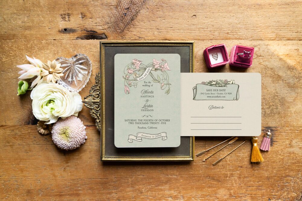 Vintage Garden Wedding Save The Date Postcards