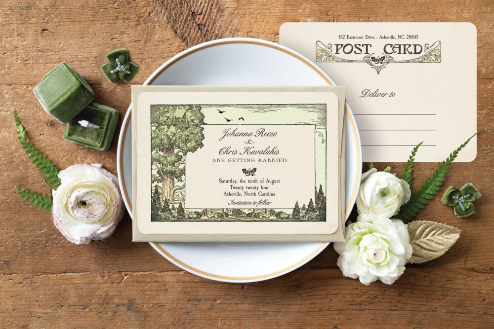 Forest Wedding Save The Date Postcards Vintage Woodland Design
