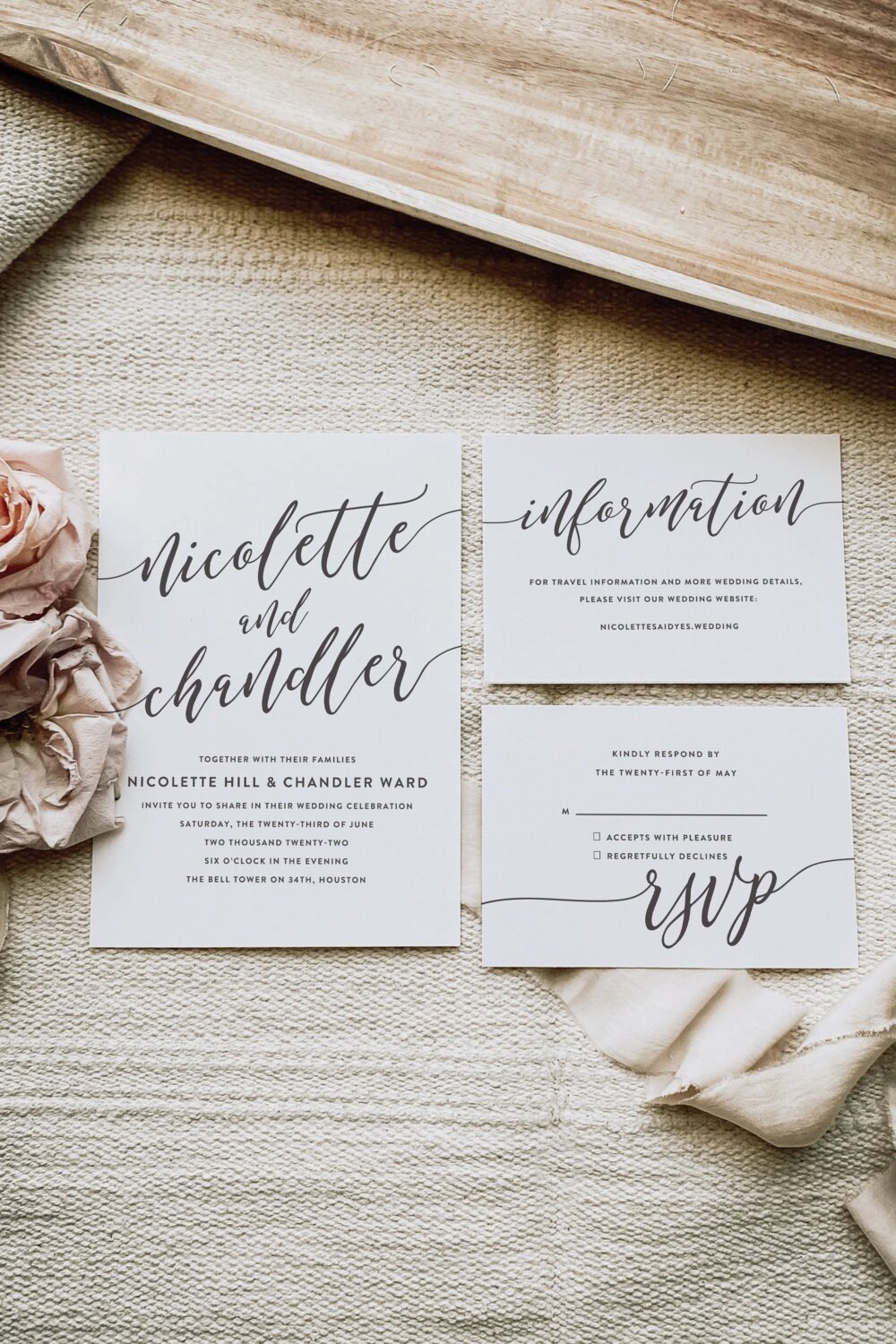 Unique Wedding Invitation, Printed Elegant Invitations, Simple Modern Free Shipping