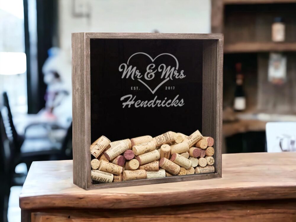 Personalized Wooden Wine Cork Holder, Lover Gift, Keeper, Wedding Anniversary Custom Rustic Shadow Box