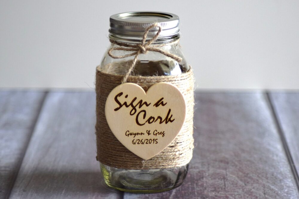Rustic Mason Jar Wedding Guest Book Alternative Personalized Wine Cork Holder