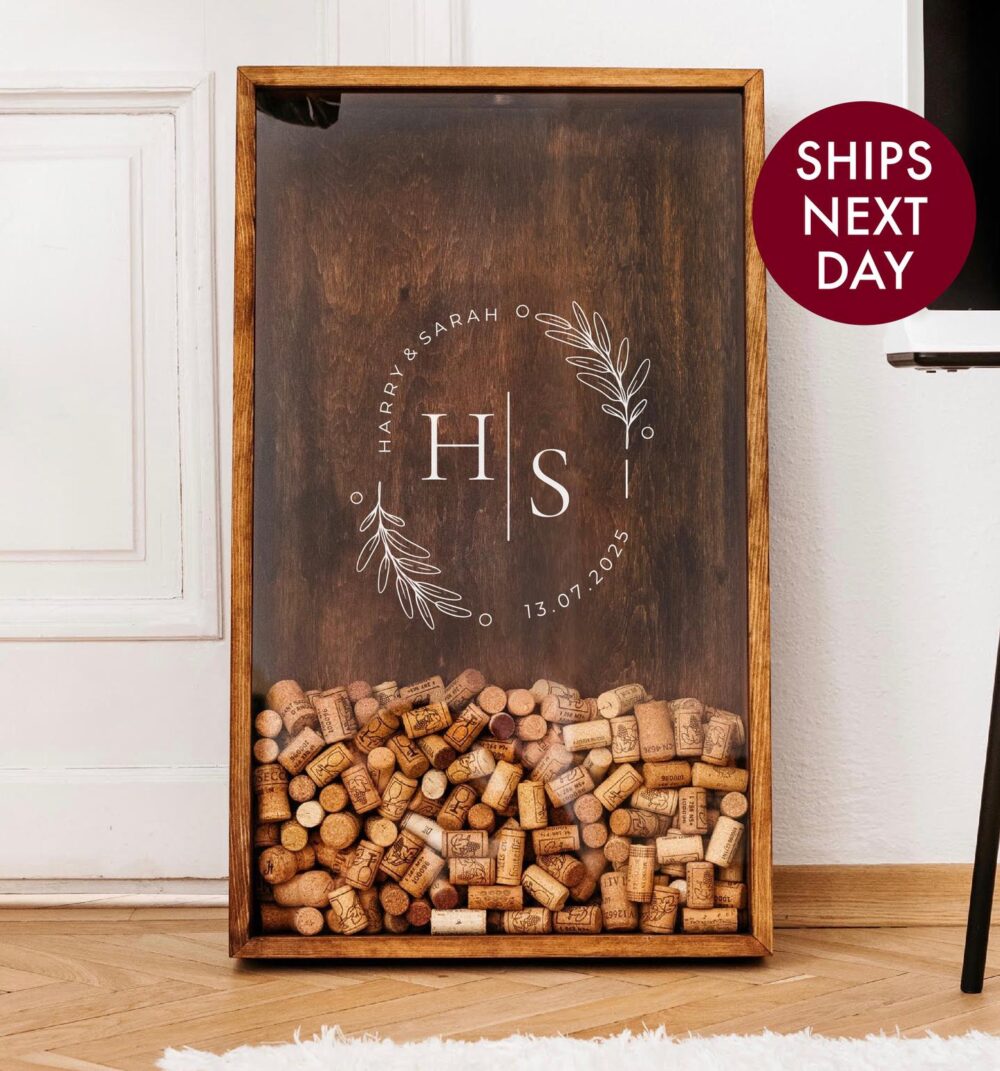 Wedding Couple Gift Customized, Engagement Idea, Personalized Wine Cork Holder, Rustic Guestbook Alternative, Wooden Sign