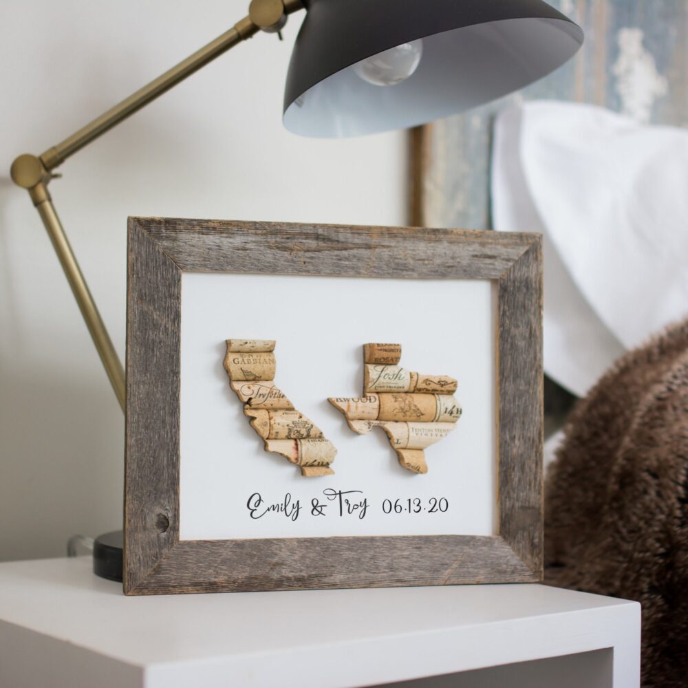 Personalized Wedding Gifts For Couple - Wine Cork State Signs Farmhouse Wall Decor