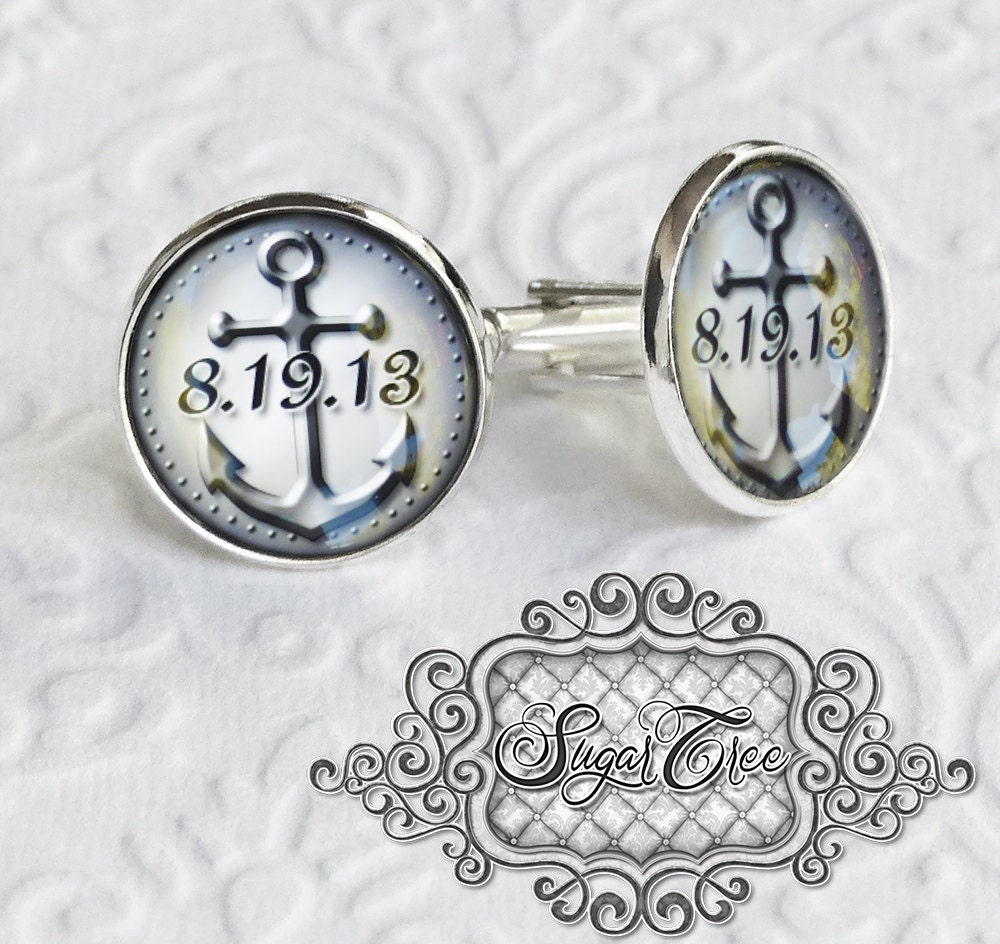 Personalized Cufflinks Gift For Men Groomsmen Best Man Anchor Black White Father's Day Wedding Keepsake Groom Anniversary