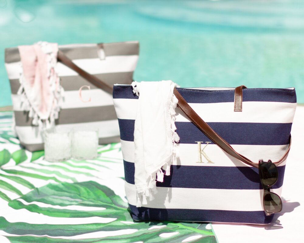 Bridesmaid Gift Tote Bag, Personalized Beach Will You Be My Proposal Gift, Set Of Bridal Party Striped