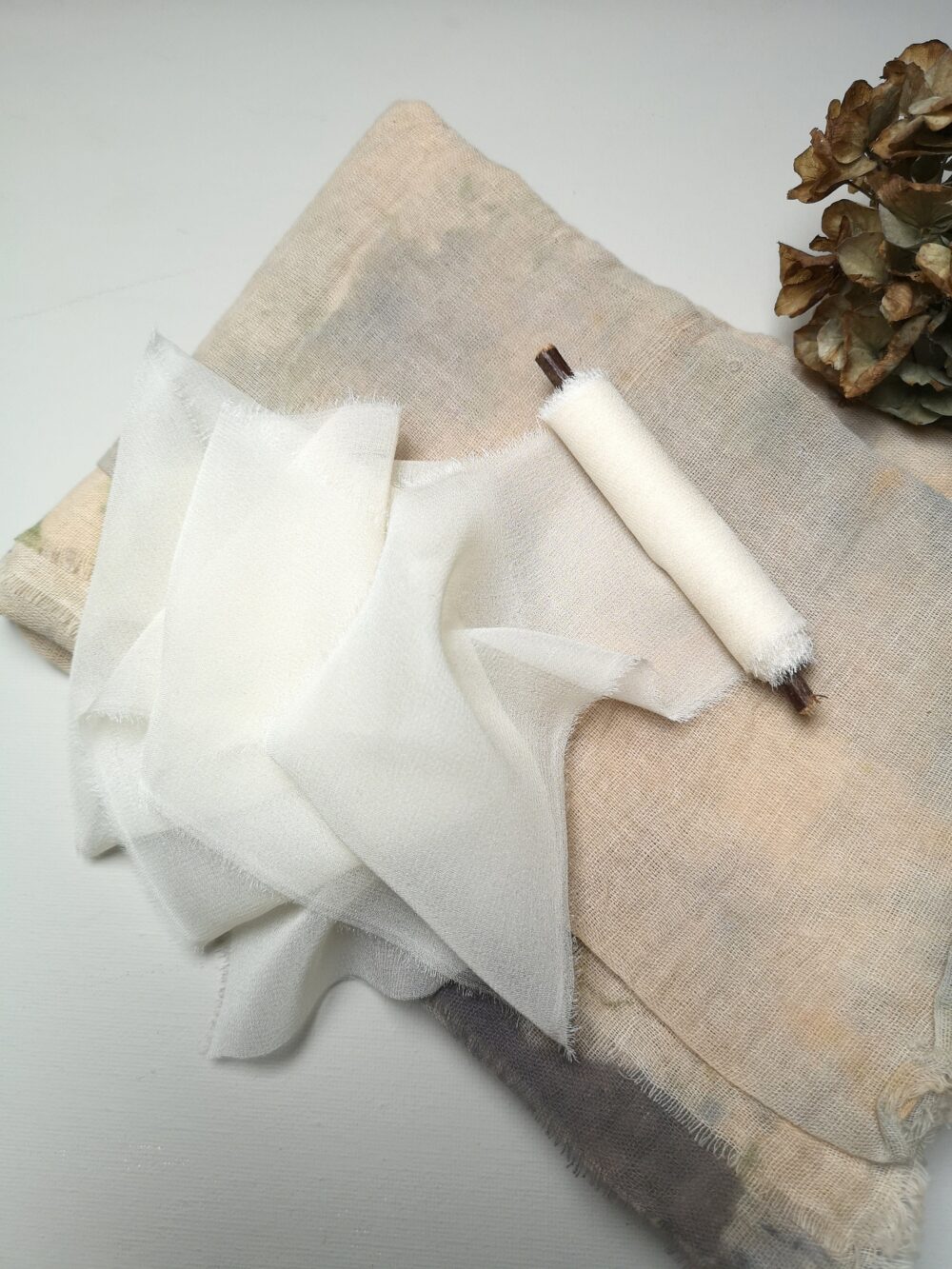 Matte Clotted Cream Sheer Luxe Pure Silk Ribbon - Hand Dyed Ribbon, Bouquet