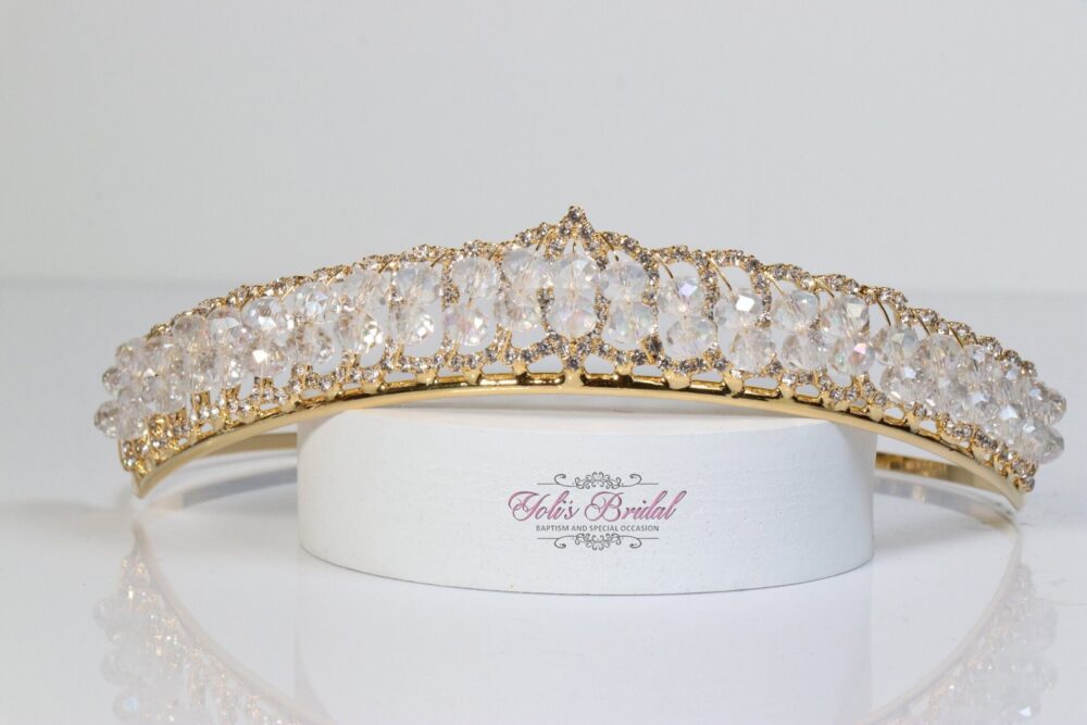 Fast Shipping Gold Sparkling Tiara, Crystal Wedding Tiara Crown, Princess Quinceañera, Sweet 16 Bridal Gift