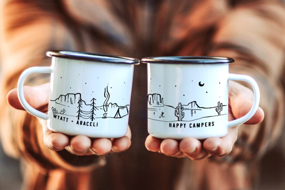 Customizable Desert Wedding Engagement Gift, 1 Personalized Moab Camping Mug Zion Rustic Vintage Newly Engaged Beer Cactus Coffee Cup 11Oz