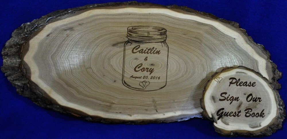Wedding Guest Book ~ Mason Jar Sign Wood Slab Tree Slice Alternative Theme