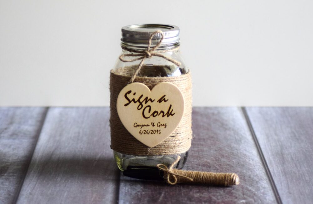 Rustic Wedding Guest Book Wish Jar Mason Jar, Personalized Heart