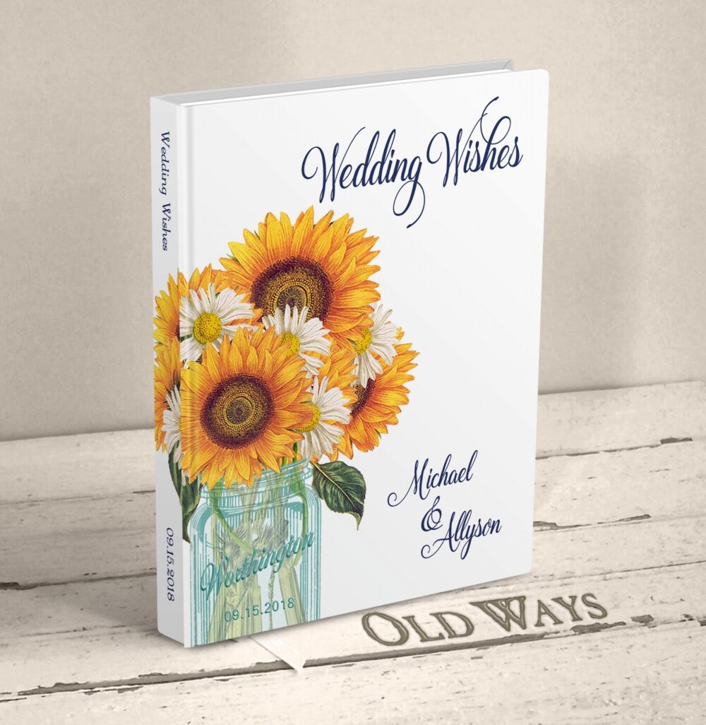 Personalized Sunflower Wedding Guest Book Rustic Mason Jar Design