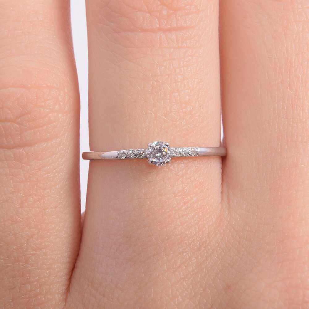 14K Solid White Gold Dainty Promise Ring For Her, Womens Ring, Delicate Minimalist Small & Simple